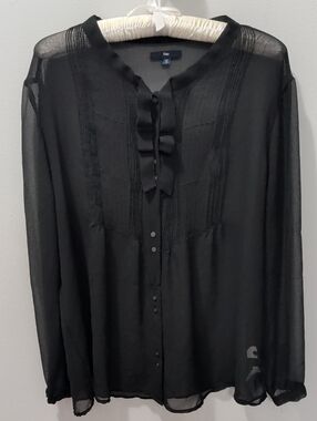 Gap Black Sheer Coquette Doll Blouse Size 14